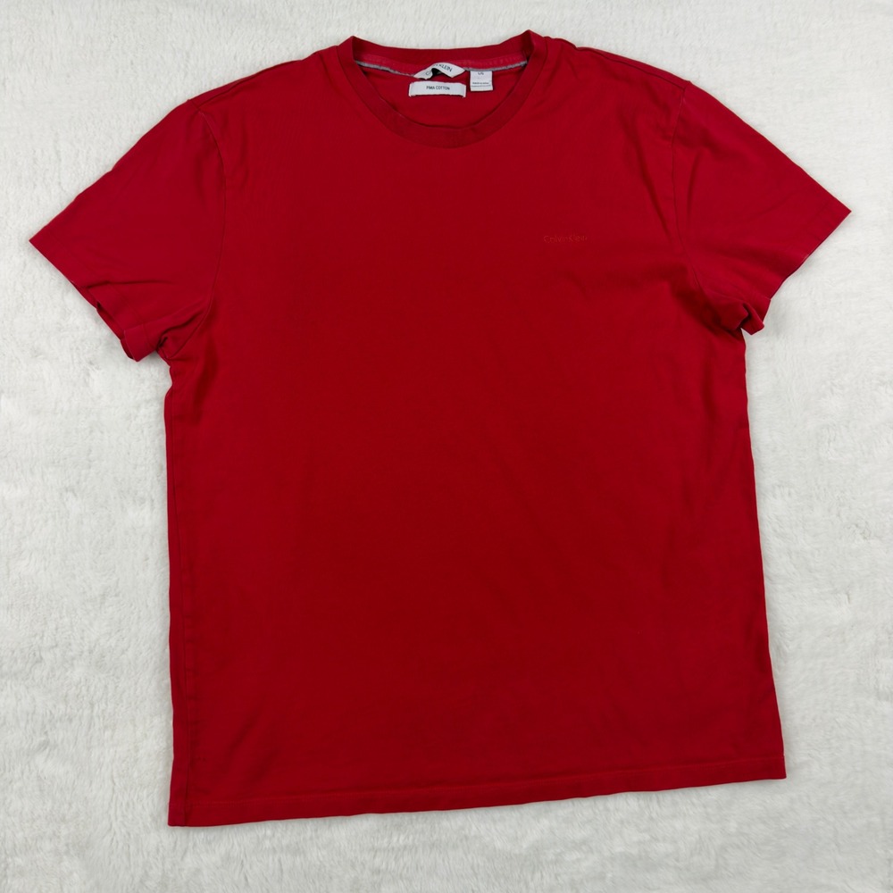 Calvin Klein Mens Red Pima Cotton T-Shirt Size Large Embroidered Logo Tee
